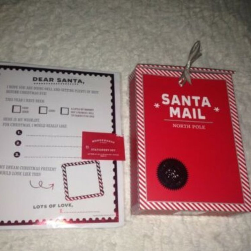 Christmas List Holiday Santa Mail Cardboard Mailbox‎ And Letter Stationery Set